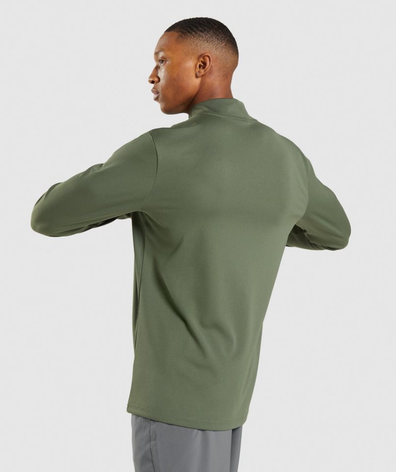 Men's Gymshark Arrival 1/4 Zip Sweatshirts Olive | NZ 9XIDEY